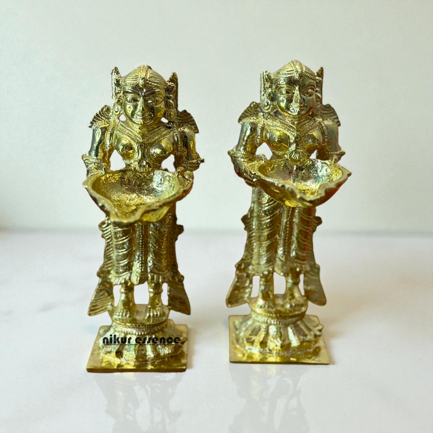 Sacred Deepa Lakshmi Panchaloha Idol Pair by Nikur Essence – Traditional Panchaloha Oil Lamp Goddess Statues Nikuressence