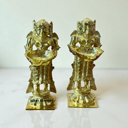 Sacred Deepa Lakshmi Panchaloha Idol Pair by Nikur Essence – Traditional Panchaloha Oil Lamp Goddess Statues Nikuressence