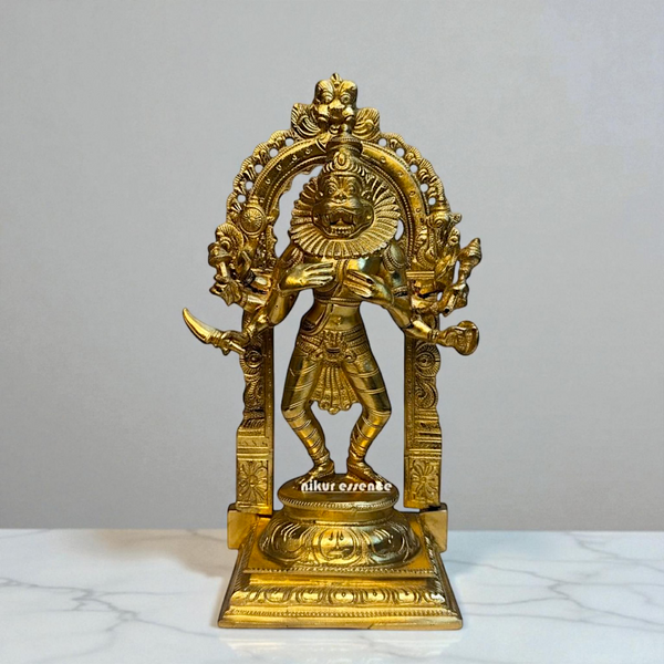 Narasimha Vishnu Standing Panchaloha Idol by Nikur Essence | Handcrafted Divine Metal Sculpture | Sacred Panchaloha Narasimha Statue