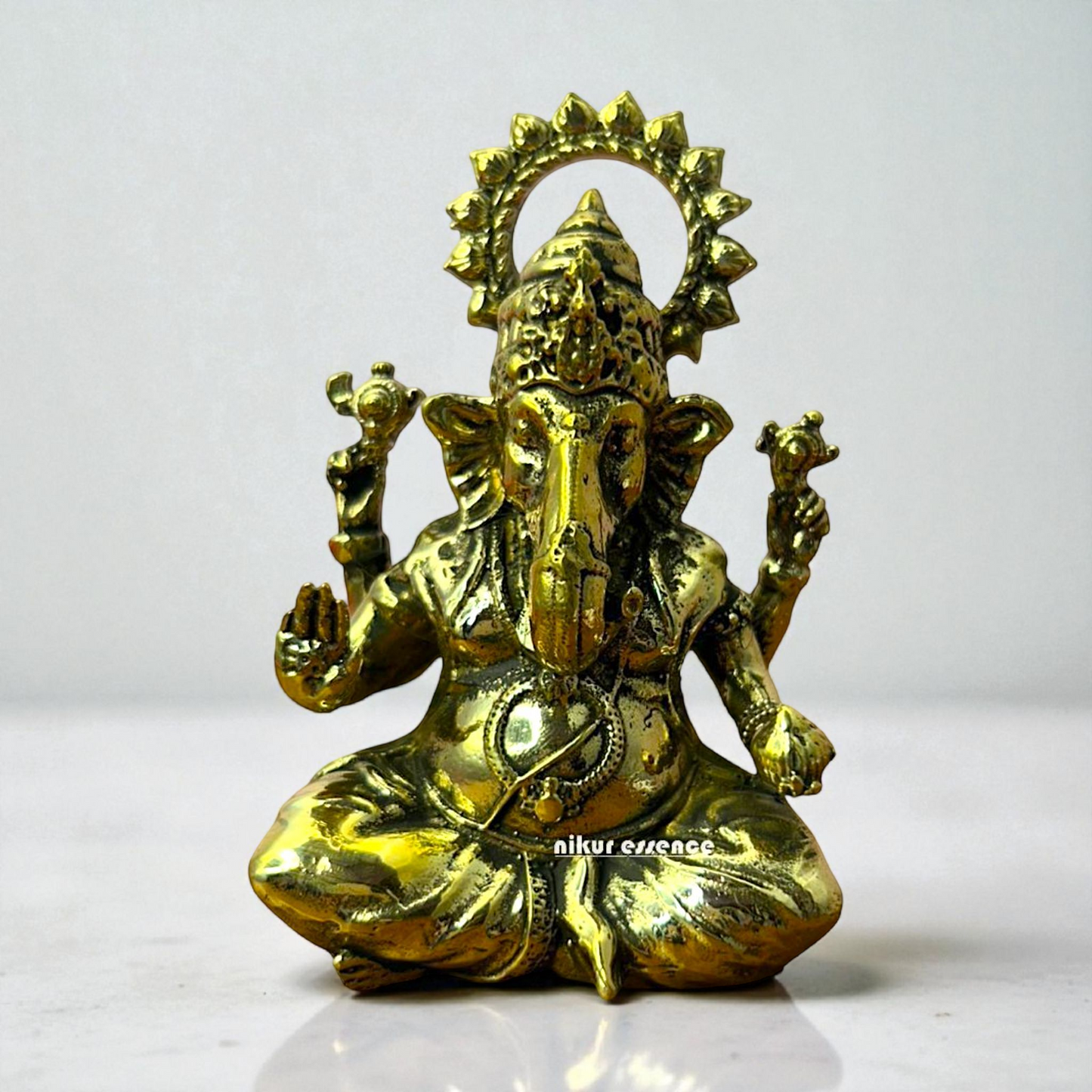 Ganesha Seated with Blessing Panchaloha Idol by Nikur Essence | Handcrafted Divine Metal Sculpture | Sacred Panchaloha Ganesha Statue Nikuressence