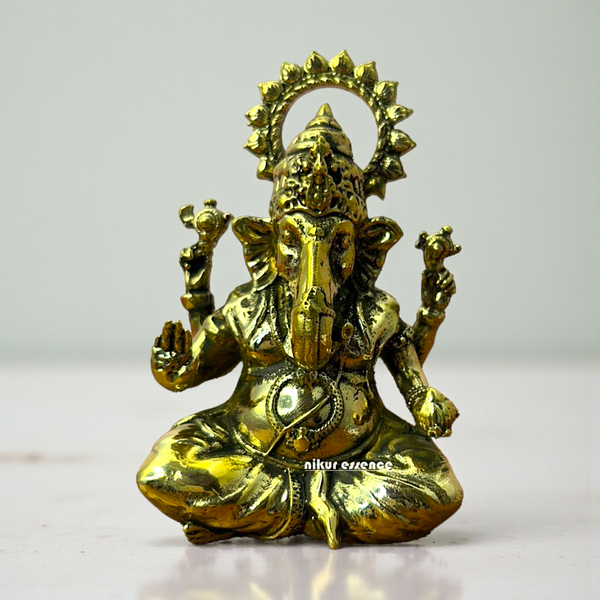 Ganesha Seated with Blessing Panchaloha Idol by Nikur Essence | Handcrafted Divine Metal Sculpture | Sacred Panchaloha Ganesha Statue