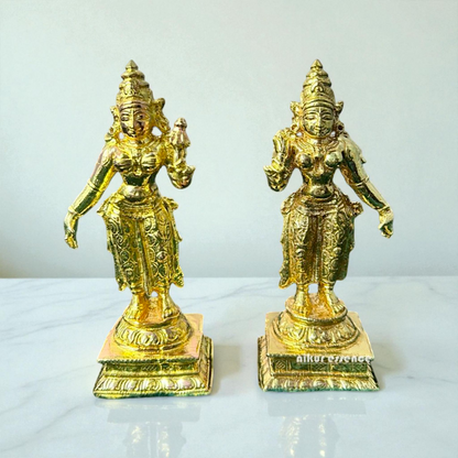Divine Shree Devi and Bhudevi Panchaloha Idol by Nikur Essence – Handcrafted Sacred Goddess Statue for Worship Nikuressence