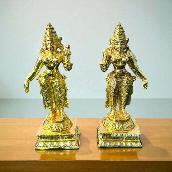 Divine Shree Devi and Bhudevi Panchaloha Idol by Nikur Essence – Handcrafted Sacred Goddess Statue for Worship