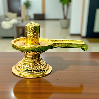 Nikur Essence Sacred Shiva Linga Panchaloha Idol – Exquisite Handmade Panchaloha Shiva Lingam for Worship, Meditation, Temple Decor Nikuressence