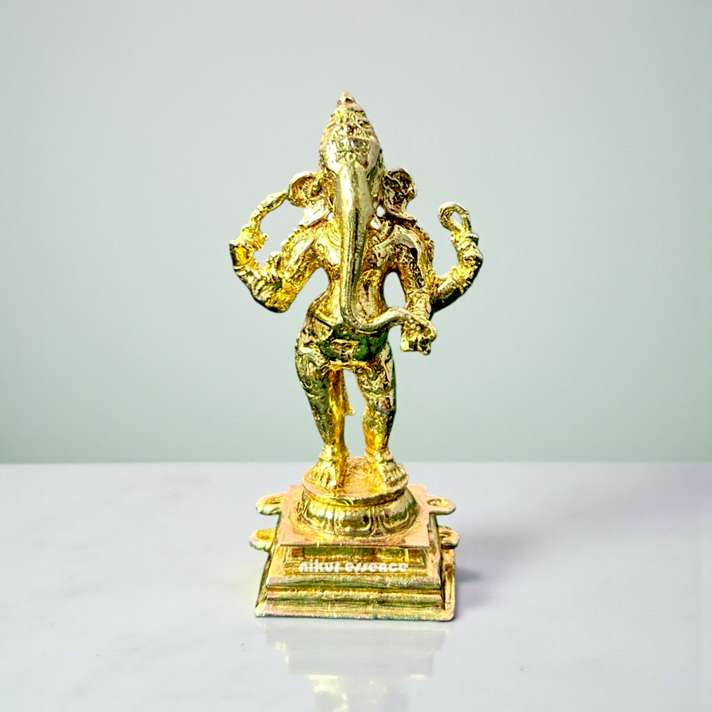 Nikur Essence Lord Ganesha Standing with Blessing Panchaloha Idol – Exquisite Handmade Panchaloha Ganapati Statue for Worship Nikuressence