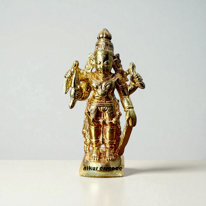 Veerabhadra Panchaloha Idol Handmade Fierce Lord Shiva Deity Statue Divine Hindu God Protector Sacred Religious Metal Sculpture Nikuressence