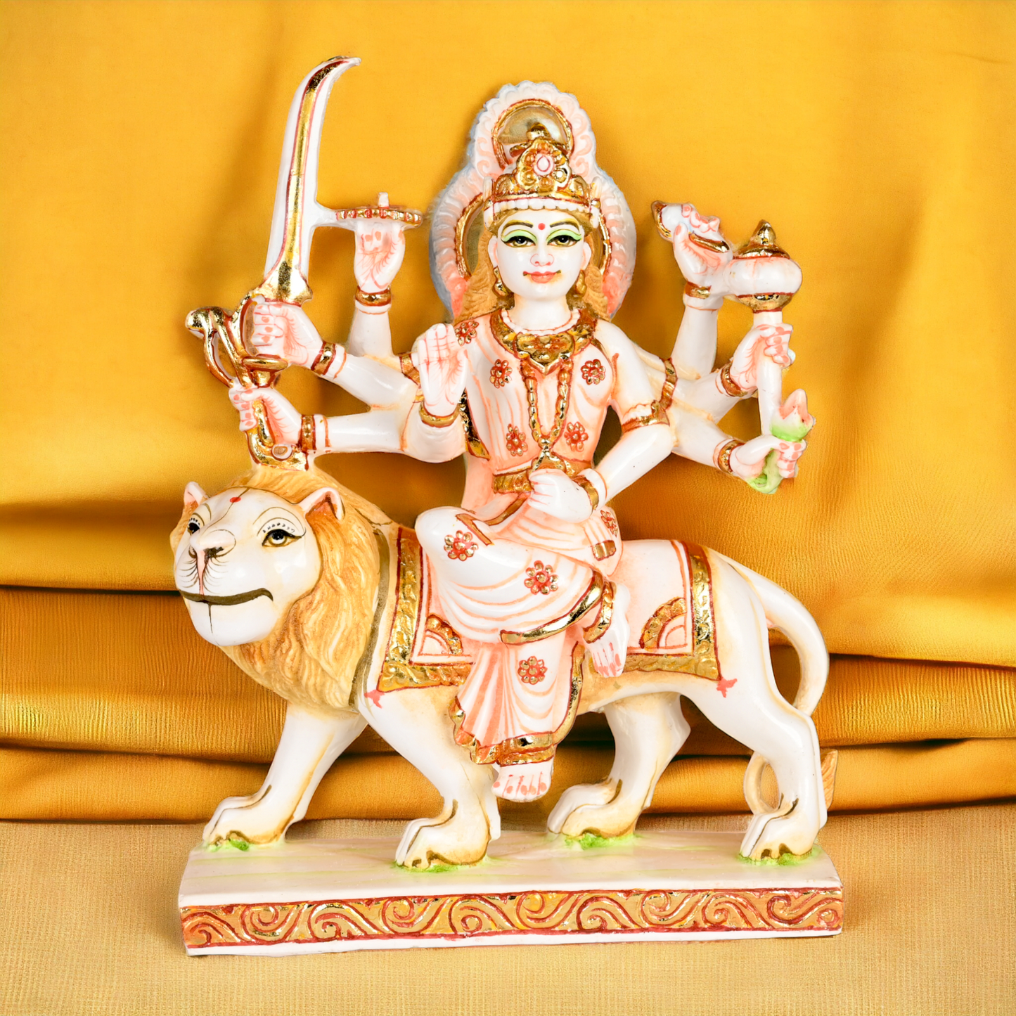 Buy Cultured Marble Goddess Durga Sitting on Lion Statue Nikuressence durga maa murti Handcrafted Hindu Goddess Sculpture Handcrafted Hindu Goddess Sculpture for Meditation Room Hindu Goddess Durga Idol Hindu Temple Statue Home Temple Decor Intricately Carved Goddess Durga for Spiritual Decor maa durga murti Marble Goddess Durga Statue Marble Goddess Durga Statue for Home Temple Nikur Essence Nikur Essence Marble Goddess Durga for Spiritual Growth Premium White Marble Statue of Goddess Durga