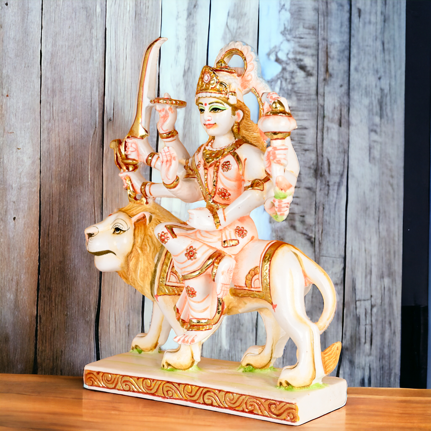 Buy Cultured Marble Goddess Durga Sitting on Lion Statue Nikuressence durga maa murti Handcrafted Hindu Goddess Sculpture Handcrafted Hindu Goddess Sculpture for Meditation Room Hindu Goddess Durga Idol Hindu Temple Statue Home Temple Decor Intricately Carved Goddess Durga for Spiritual Decor maa durga murti Marble Goddess Durga Statue Marble Goddess Durga Statue for Home Temple Nikur Essence Nikur Essence Marble Goddess Durga for Spiritual Growth Premium White Marble Statue of Goddess Durga