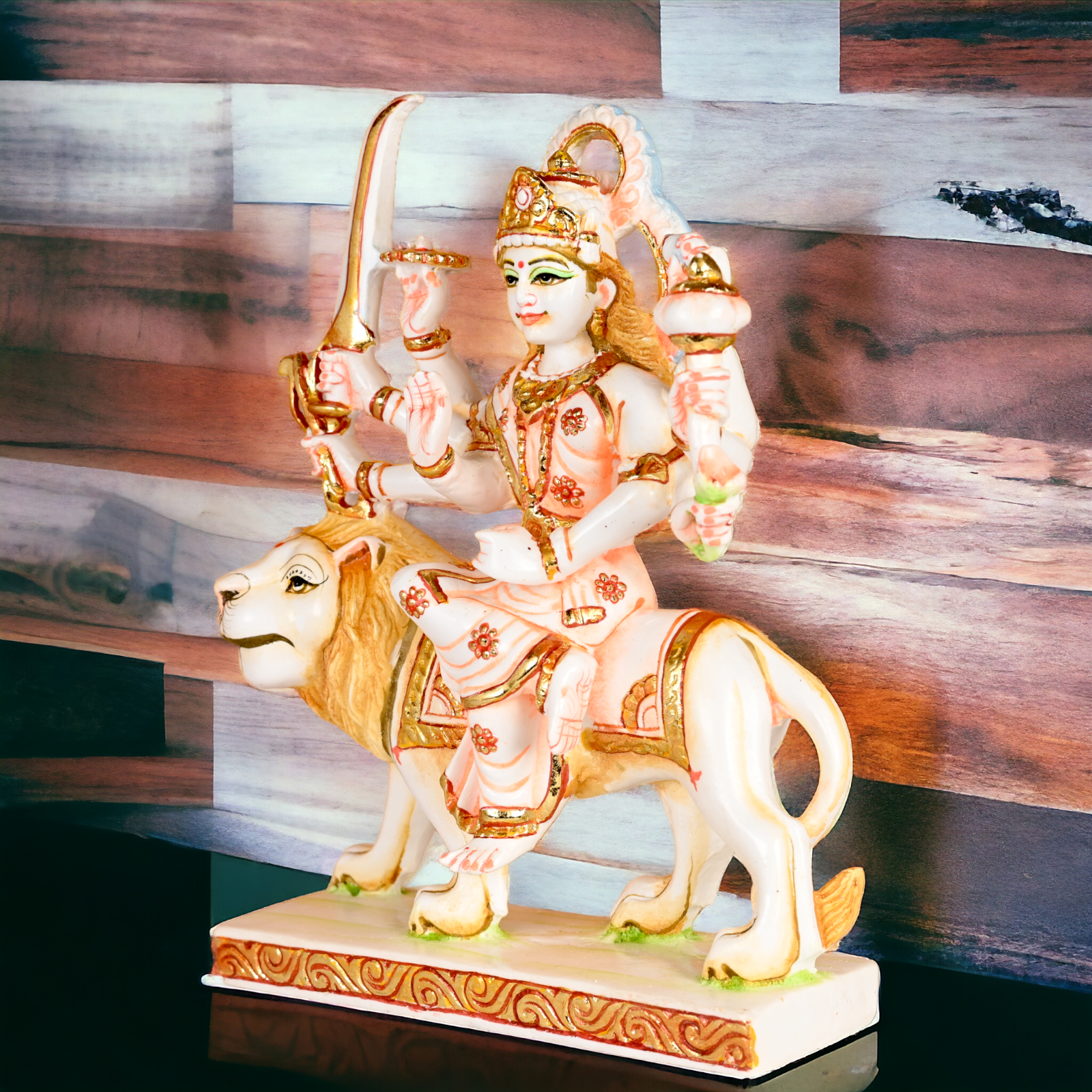 Buy Cultured Marble Goddess Durga Sitting on Lion Statue Nikuressence durga maa murti Handcrafted Hindu Goddess Sculpture Handcrafted Hindu Goddess Sculpture for Meditation Room Hindu Goddess Durga Idol Hindu Temple Statue Home Temple Decor Intricately Carved Goddess Durga for Spiritual Decor maa durga murti Marble Goddess Durga Statue Marble Goddess Durga Statue for Home Temple Nikur Essence Nikur Essence Marble Goddess Durga for Spiritual Growth Premium White Marble Statue of Goddess Durga