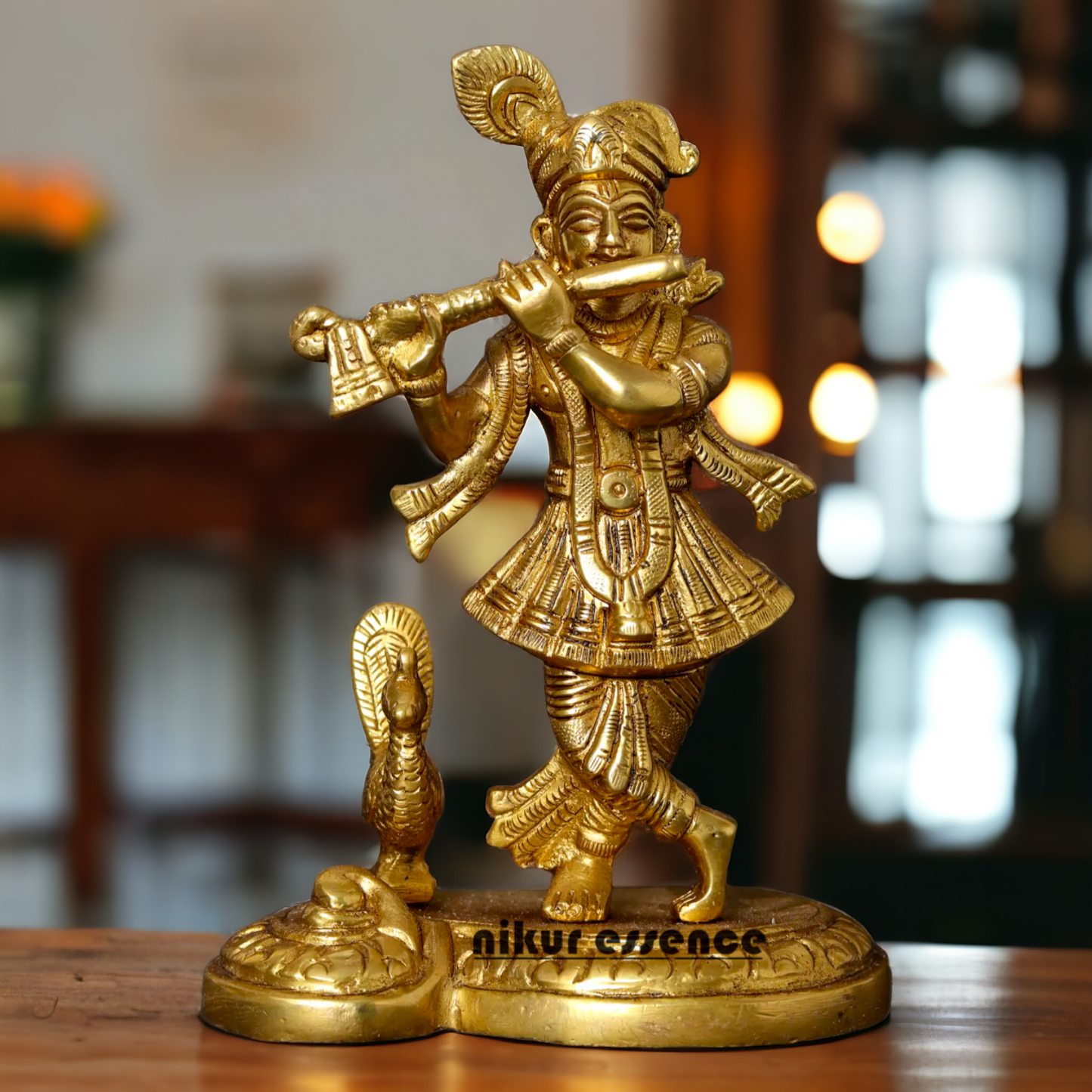 Pure Brass Krishna Gopal with peacock idol - 6 Inches