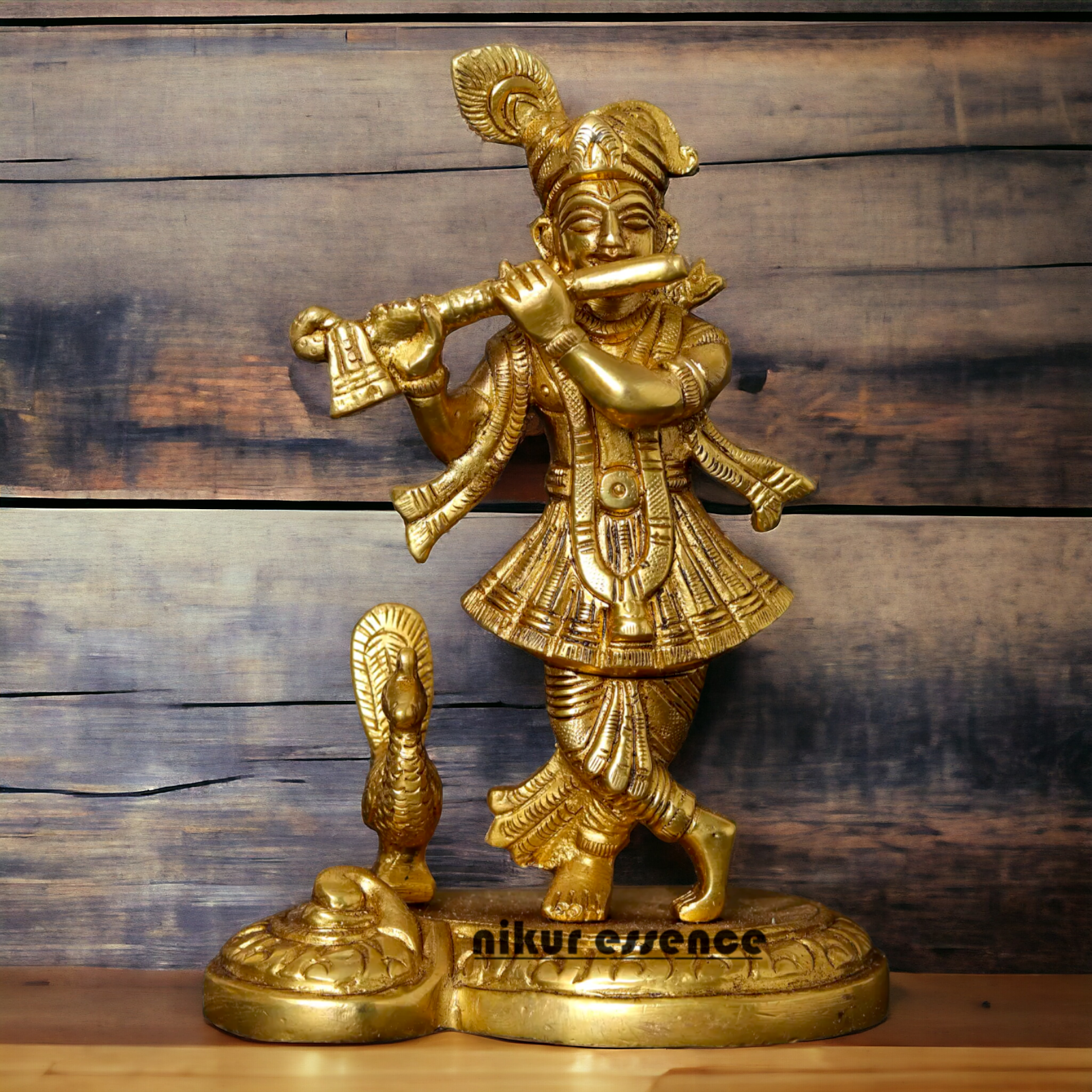 Pure Brass Krishna Gopal with peacock idol - 6 Inches