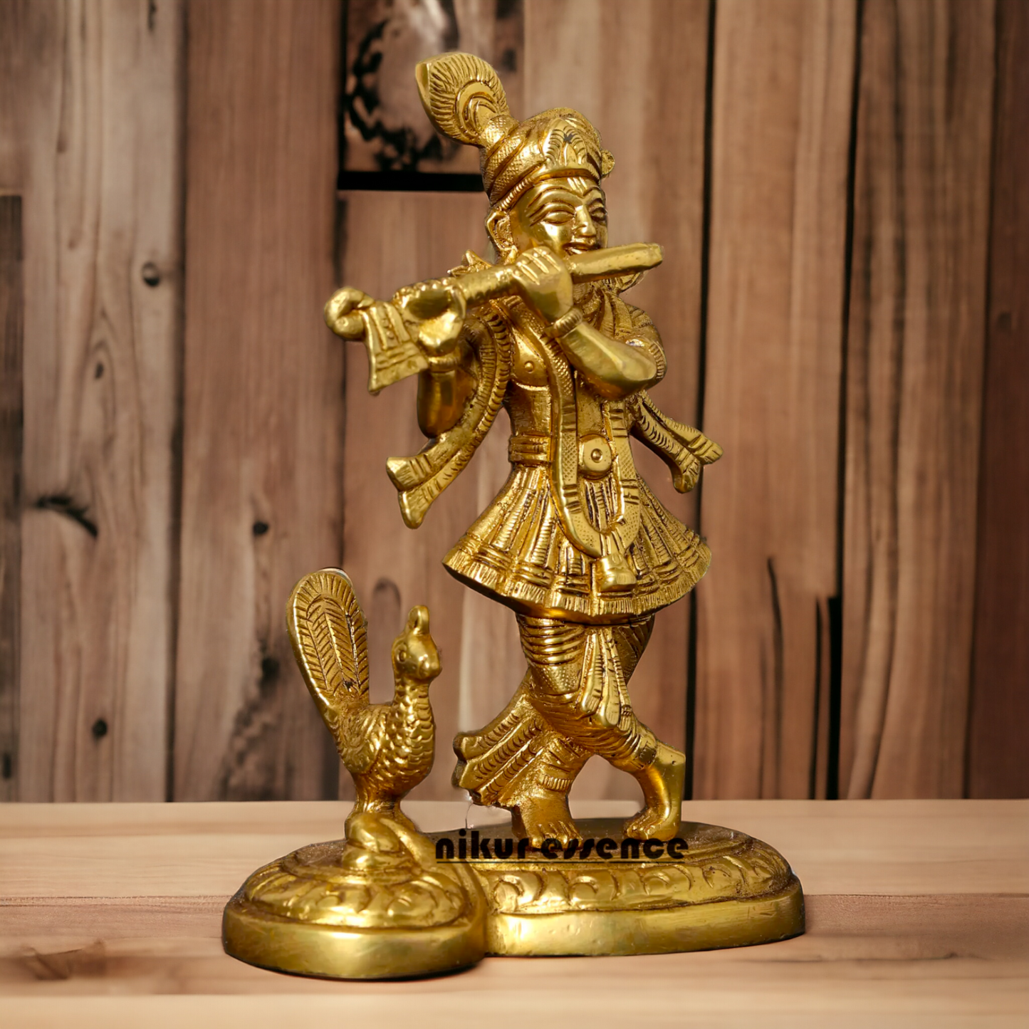 Pure Brass Krishna Gopal with peacock idol - 6 Inches