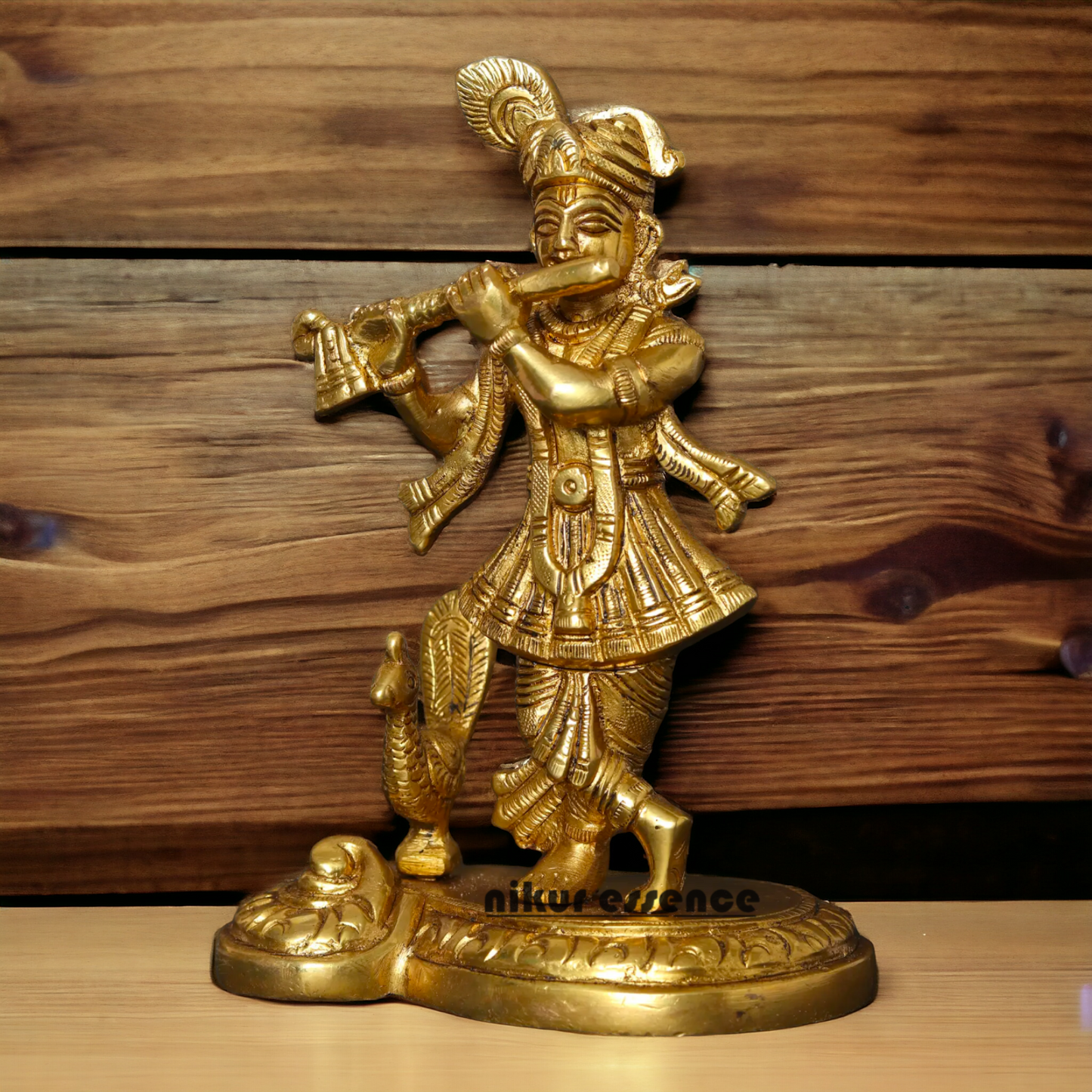 Pure Brass Krishna Gopal with peacock idol - 6 Inches