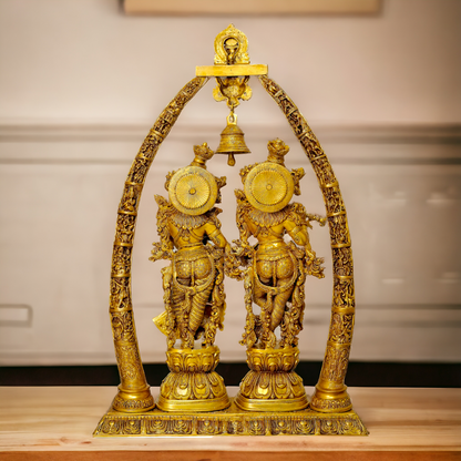 Shop Radha Krishna with Bell Solid Brass idol - 45 Inches