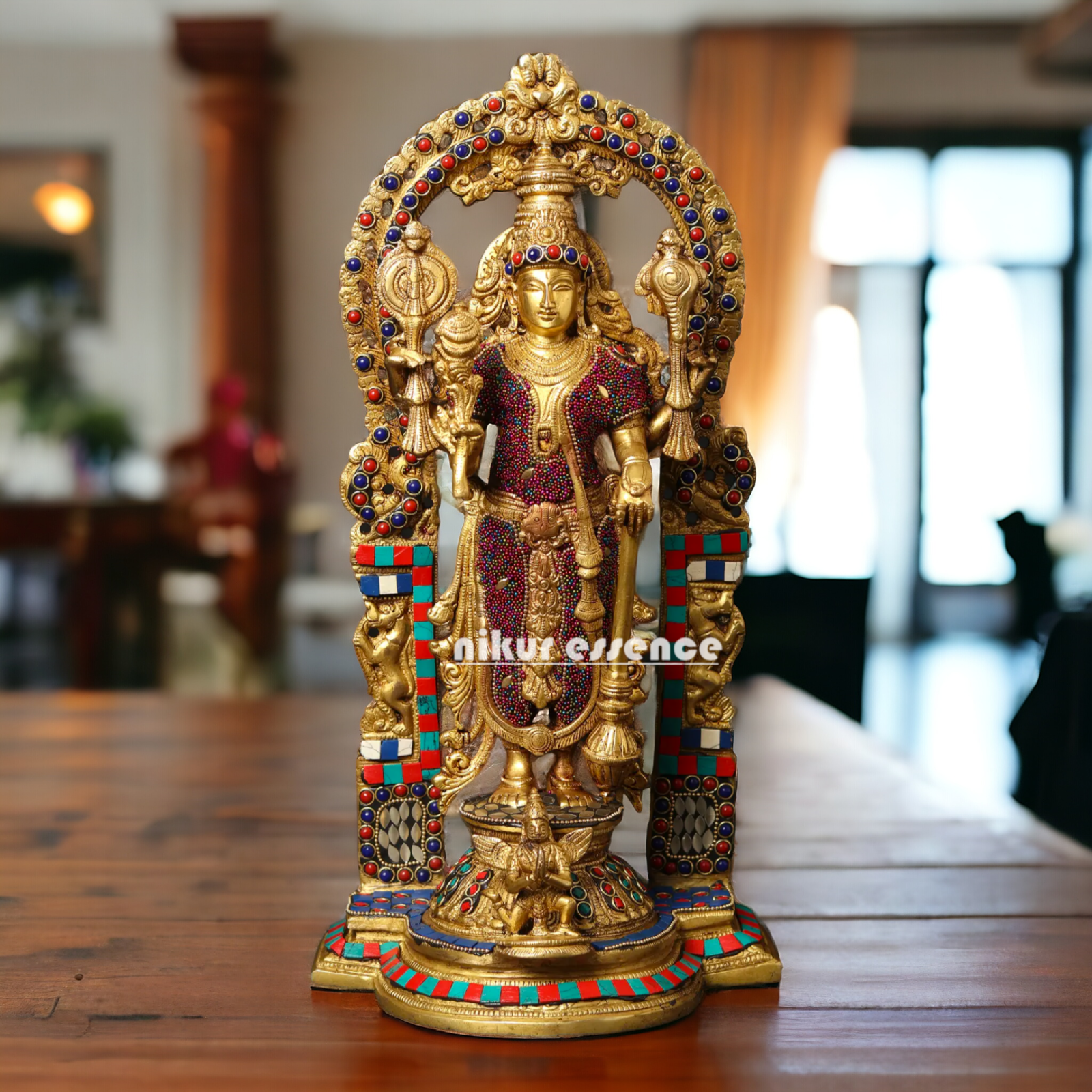 Lord Vishnu standing with Gada Brass with Stone Work idol - 16 Inches