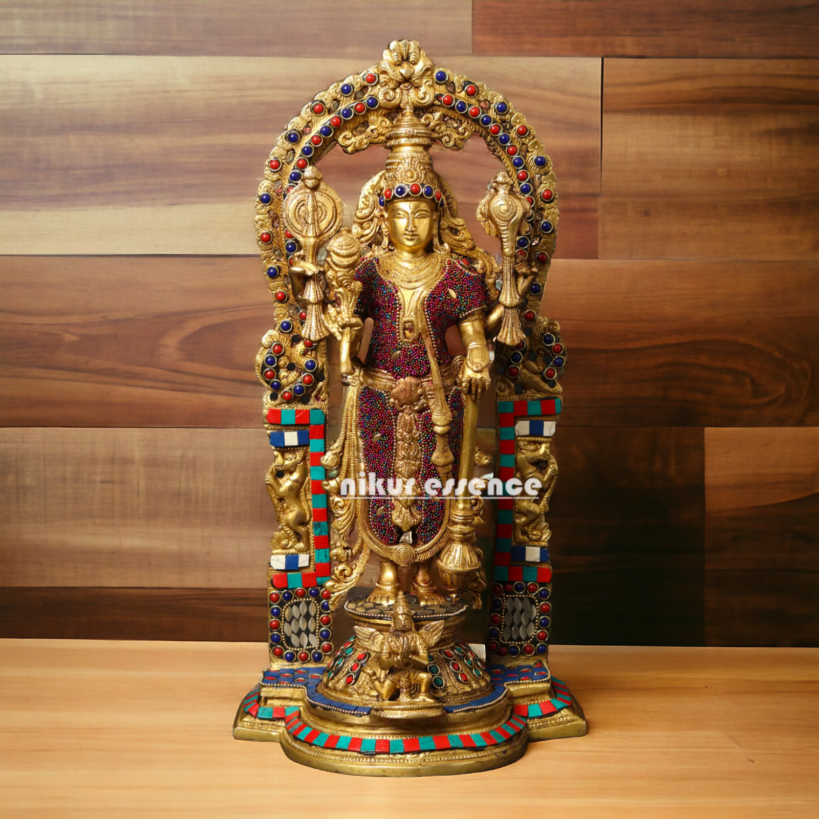 Lord Vishnu standing with Gada Brass with Stone Work idol - 16 Inches