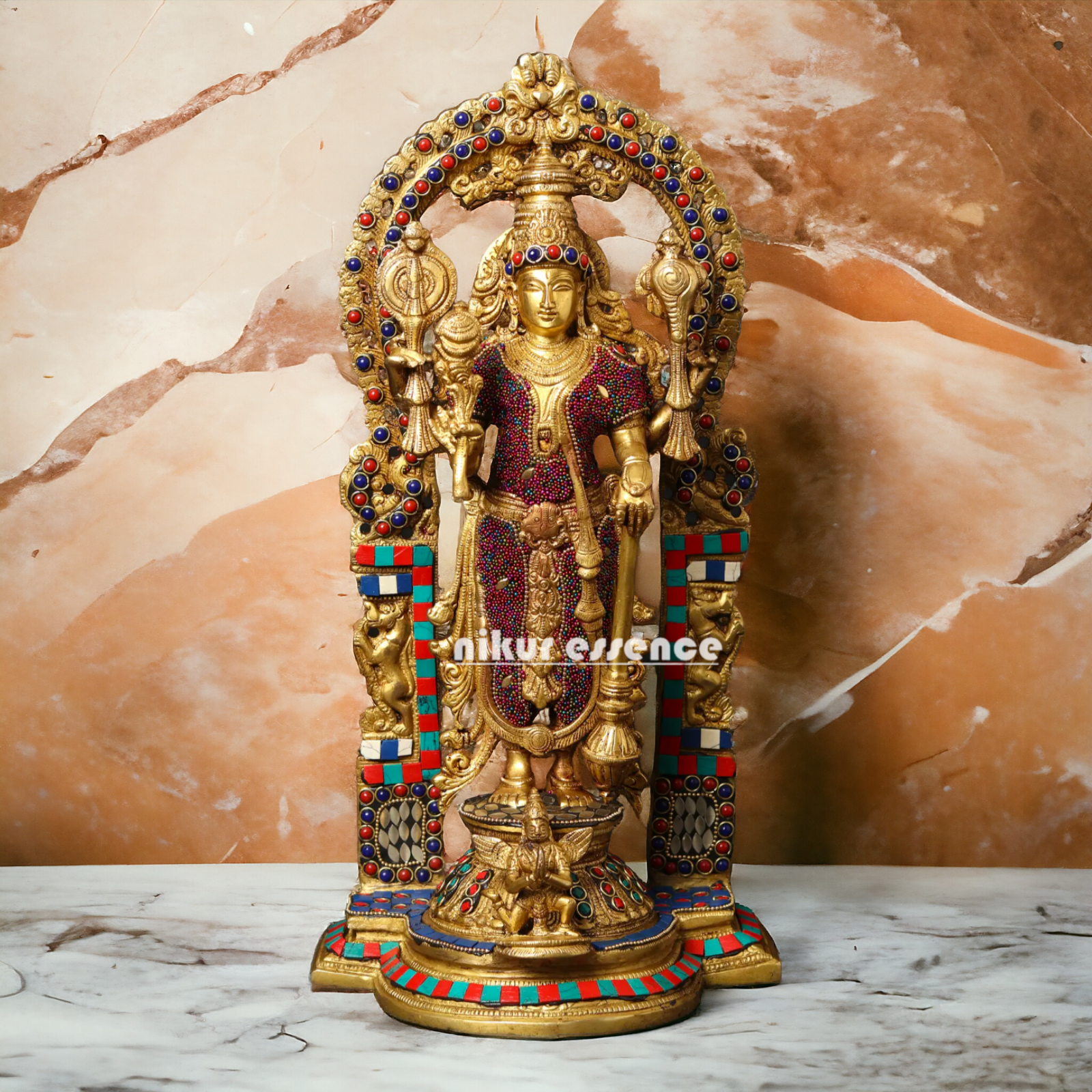 Lord Vishnu standing with Gada Brass with Stone Work idol - 16 Inches