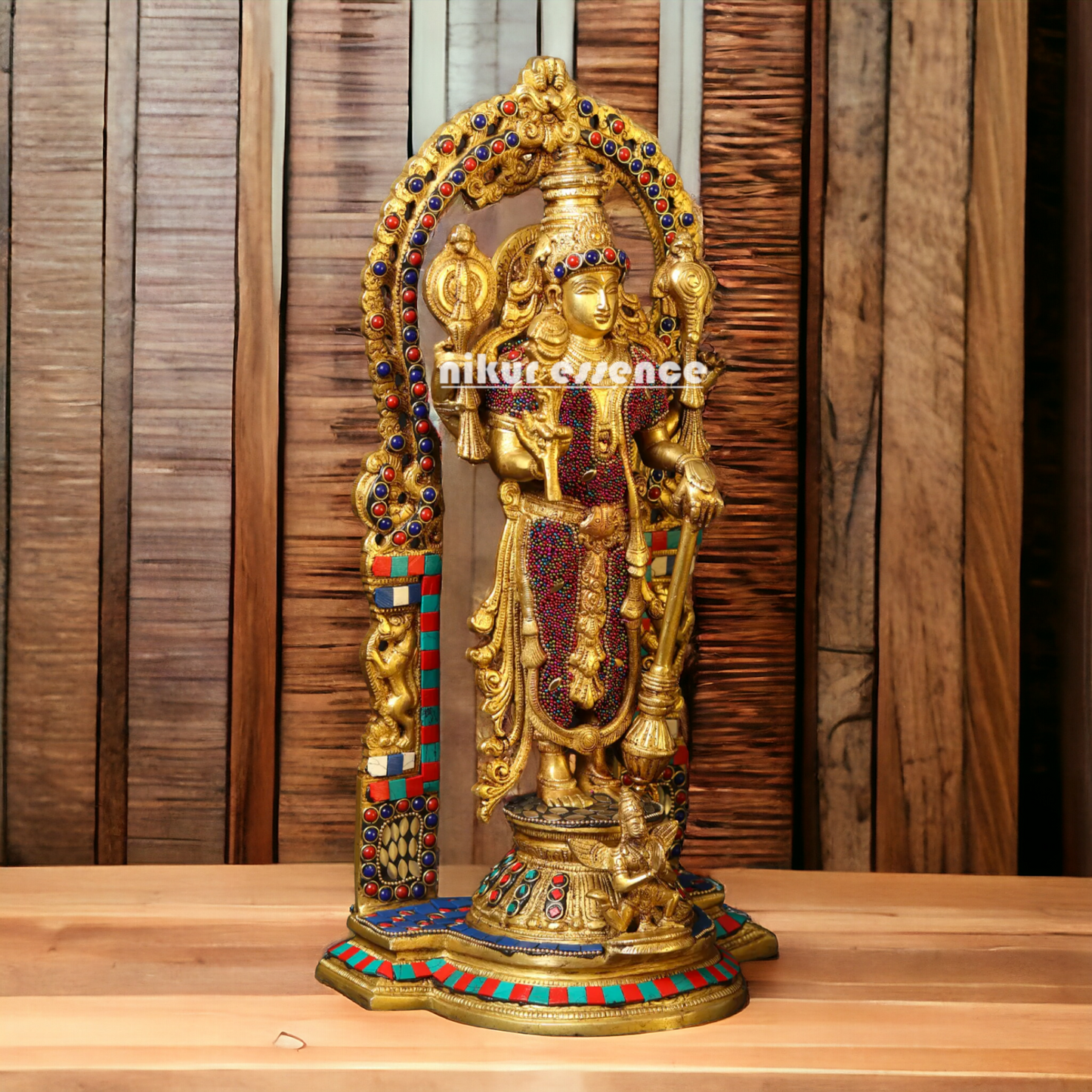 Lord Vishnu standing with Gada Brass with Stone Work idol - 16 Inches