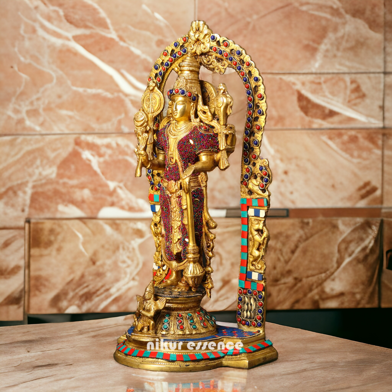 Lord Vishnu standing with Gada Brass with Stone Work idol - 16 Inches