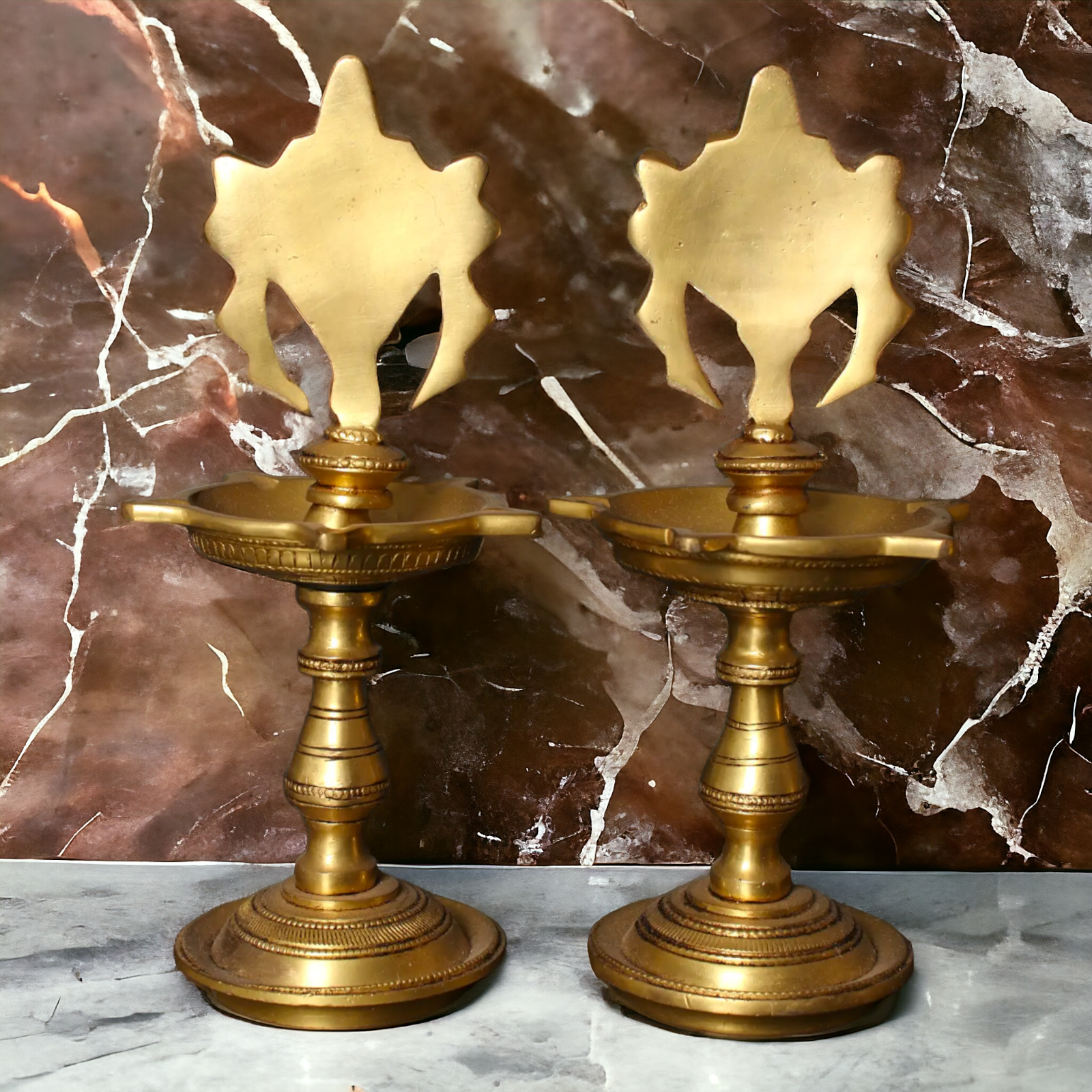 Buy Pair Conch and Chakra Diya Lamp - 8 Inches