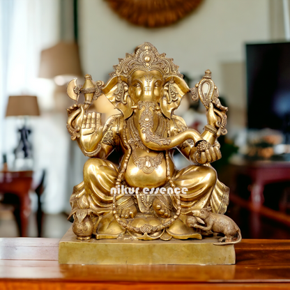 Big Ganesha Vinayaka Sitting Solid Brass statue- 31 Inches