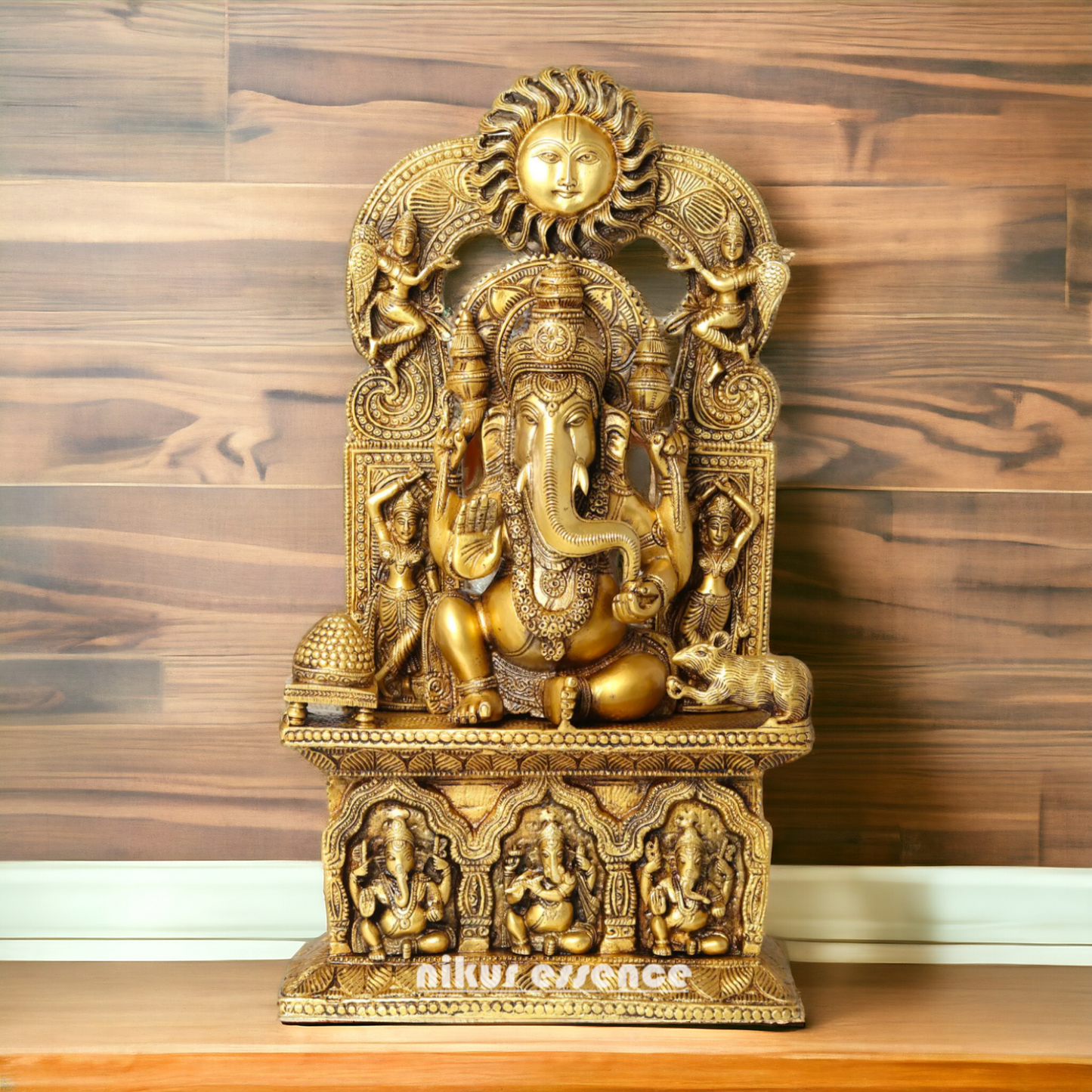 Solid brass Ganesh Sitting With Mouse statue- 20 Inches