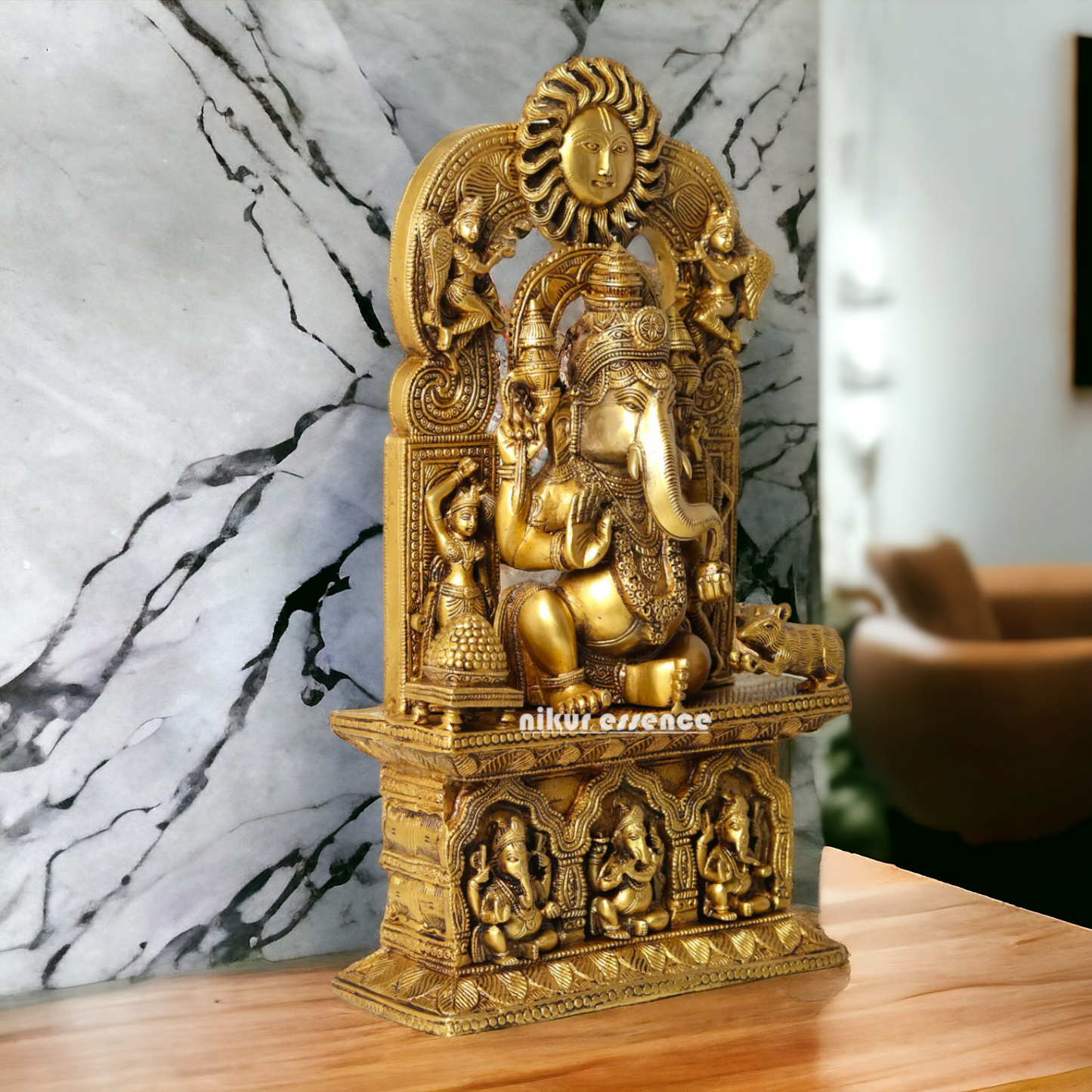 Solid brass Ganesh Sitting With Mouse statue- 20 Inches