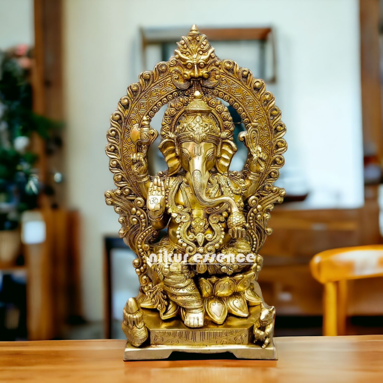 Solid brass Ganesha Sitting on Lotus statue - 18 Inches