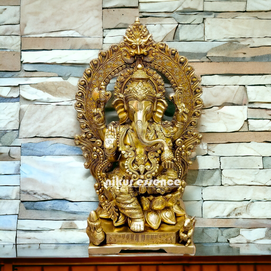 Solid brass Ganesha Sitting on Lotus statue - 18 Inches