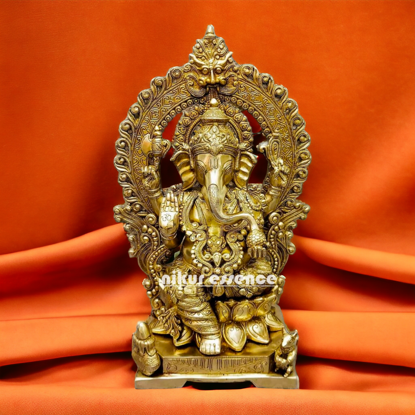 Solid brass Ganesha Sitting on Lotus statue - 18 Inches