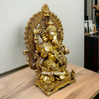 Solid brass Ganesha Sitting on Lotus statue - 18 Inches