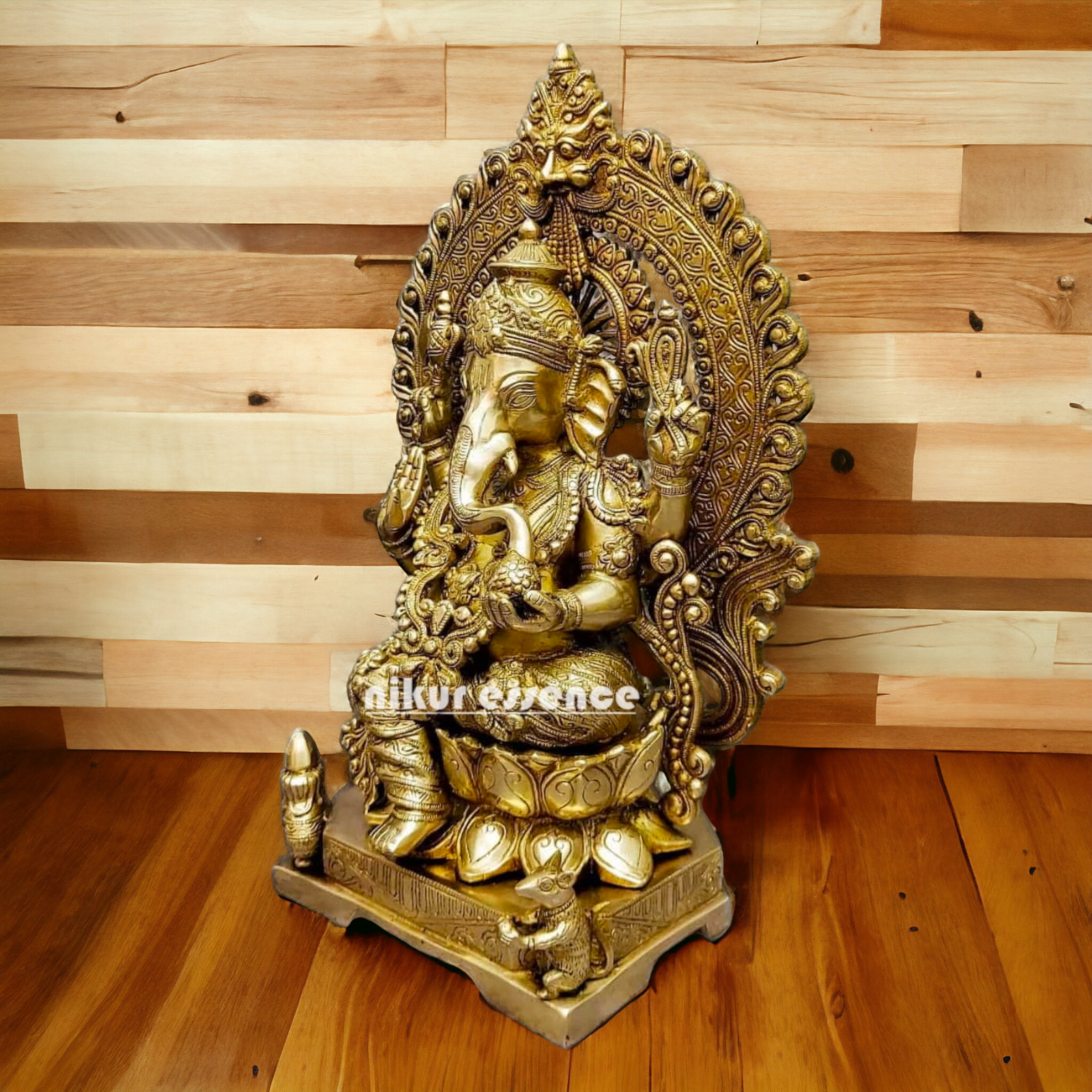 Solid brass Ganesha Sitting on Lotus statue - 18 Inches