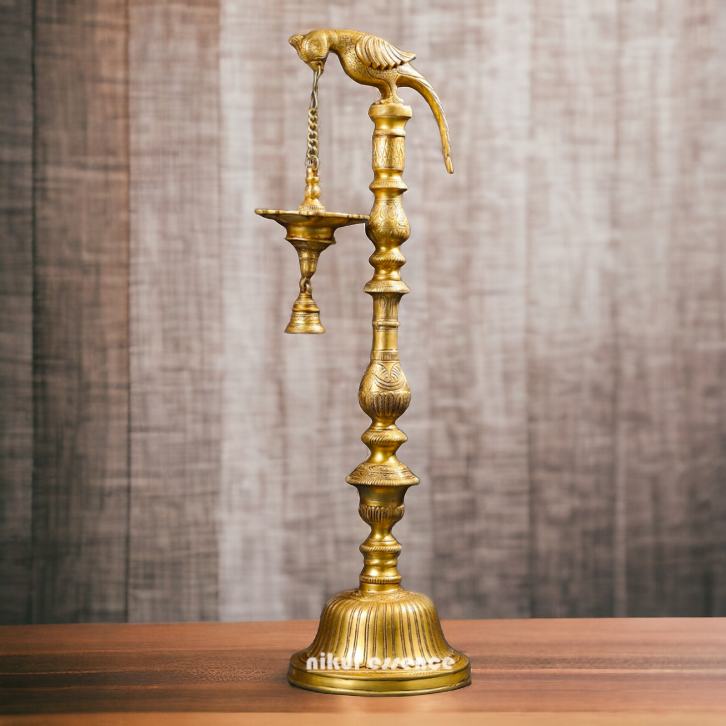 Big Peacock Diya Lamp with Bell Solid Brass - 40 inch