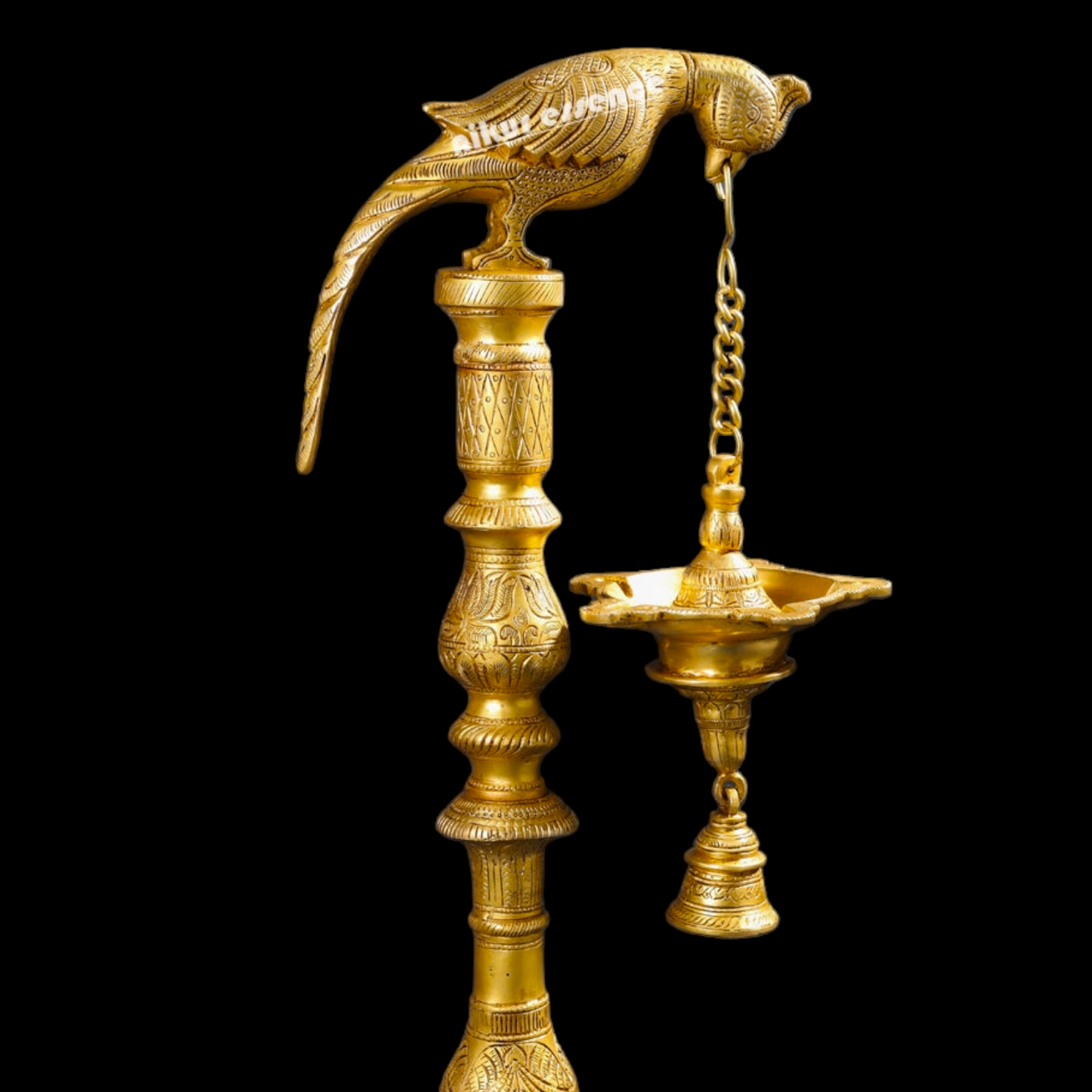 Big Peacock Diya Lamp with Bell Solid Brass - 40 inch