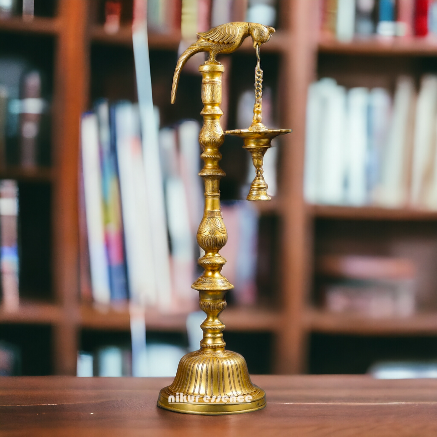 Big Peacock Diya Lamp with Bell Solid Brass - 40 inch