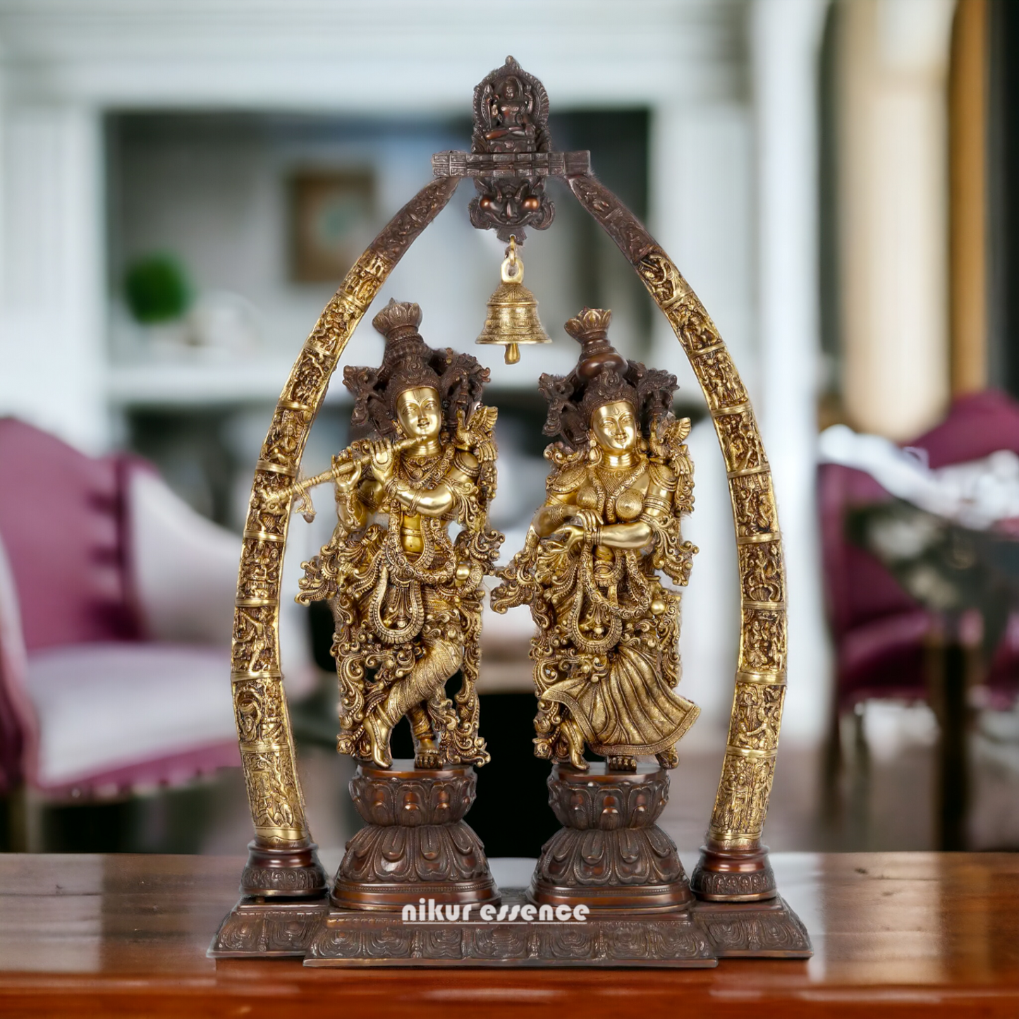 Big Radha Krishna with Bell brass idol - 44 inch