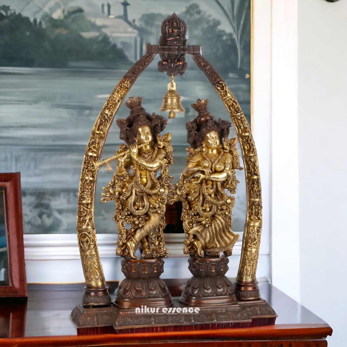 Big Radha Krishna with Bell brass idol - 44 inch