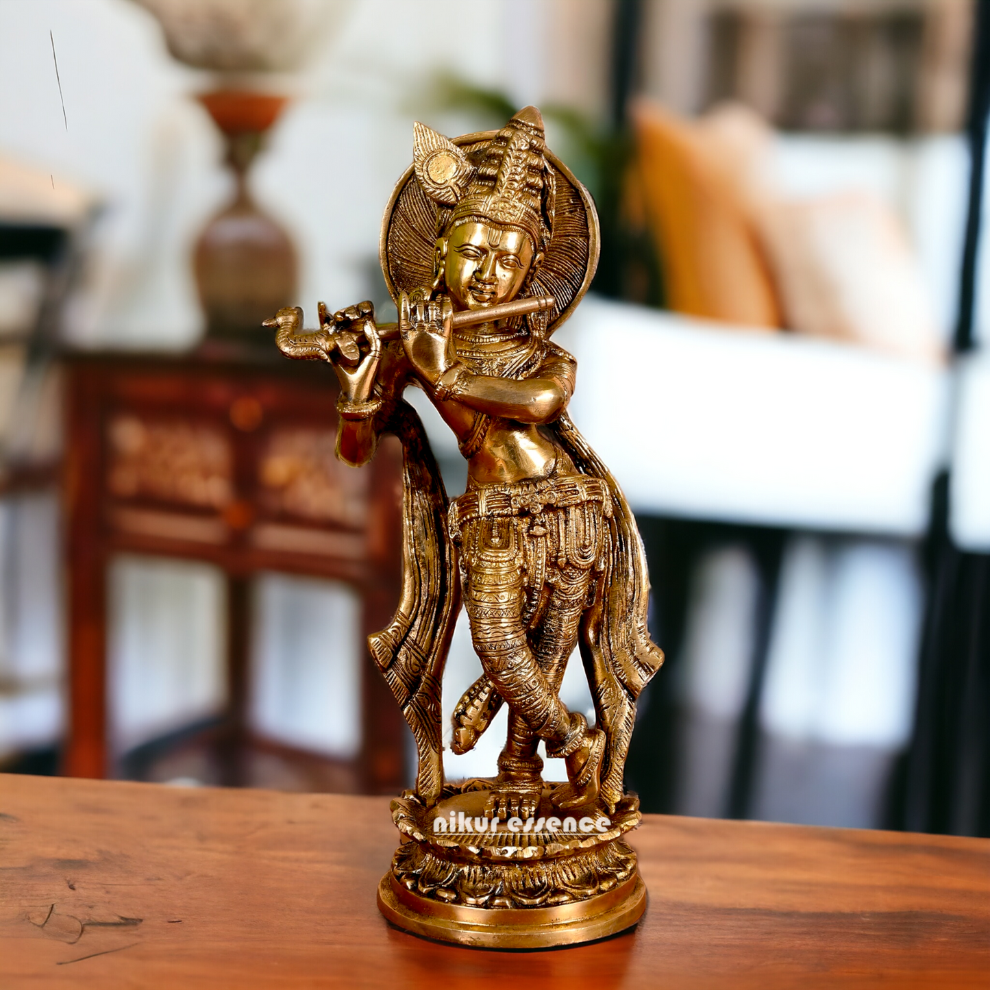 Brass Krishna Standing With Playing Flute idol - 7.5 Inches