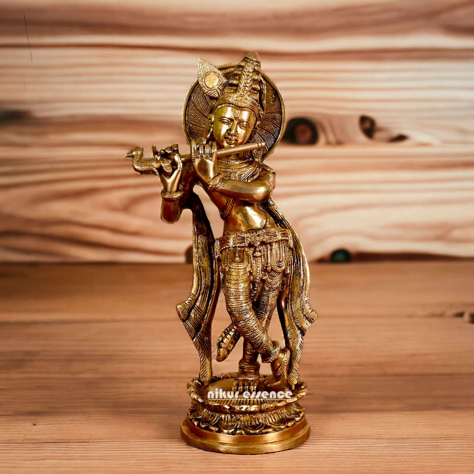 Brass Krishna Standing With Playing Flute idol - 7.5 Inches