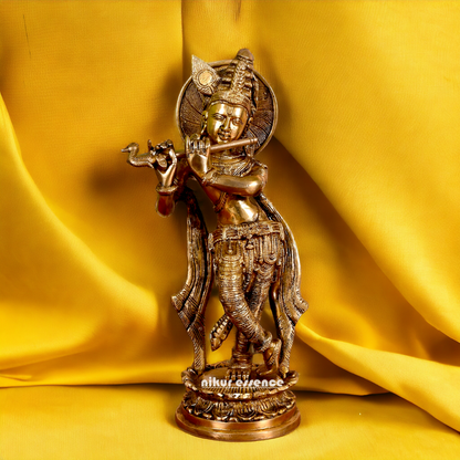 Brass Krishna Standing With Playing Flute idol - 7.5 Inches