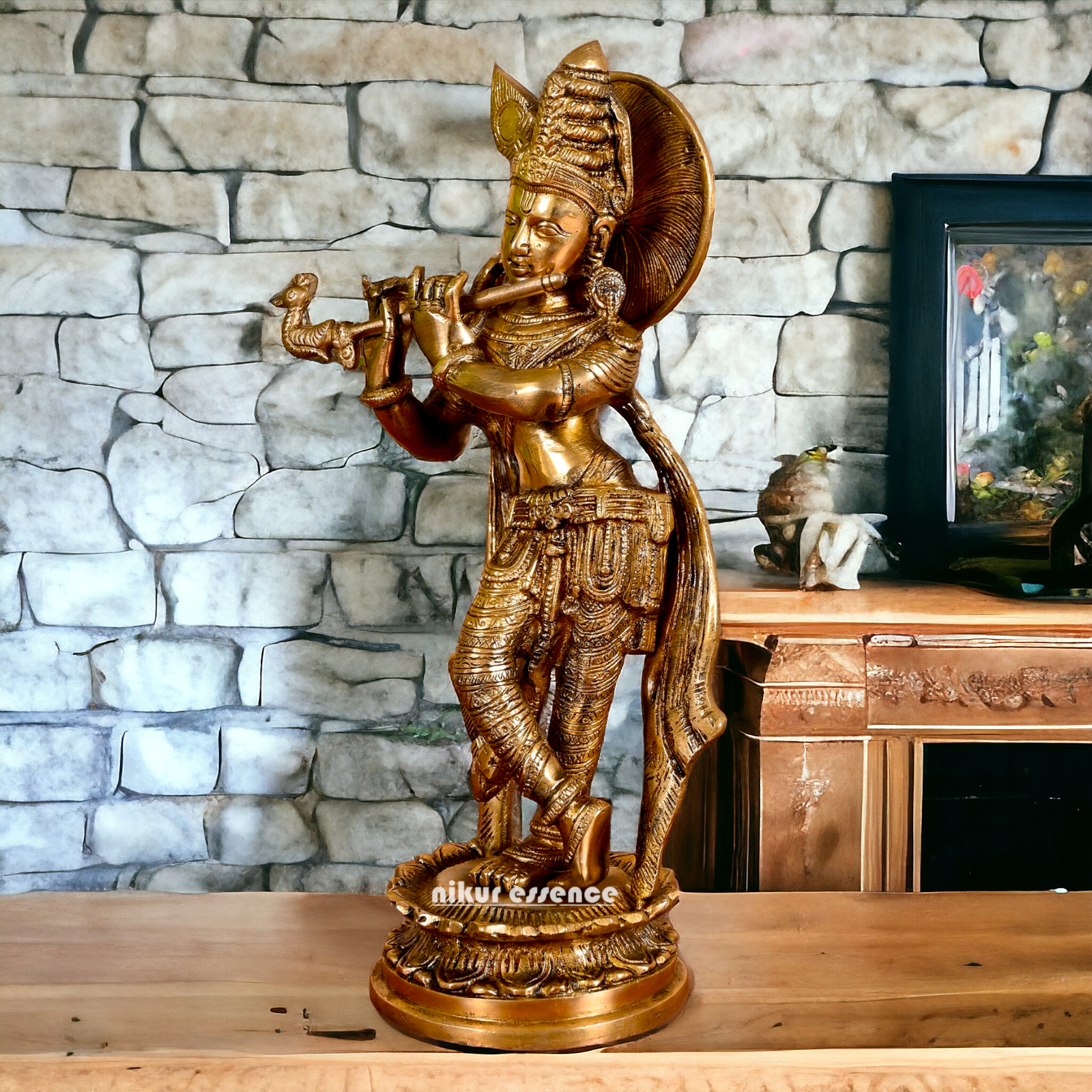 Brass Krishna Standing With Playing Flute idol - 7.5 Inches