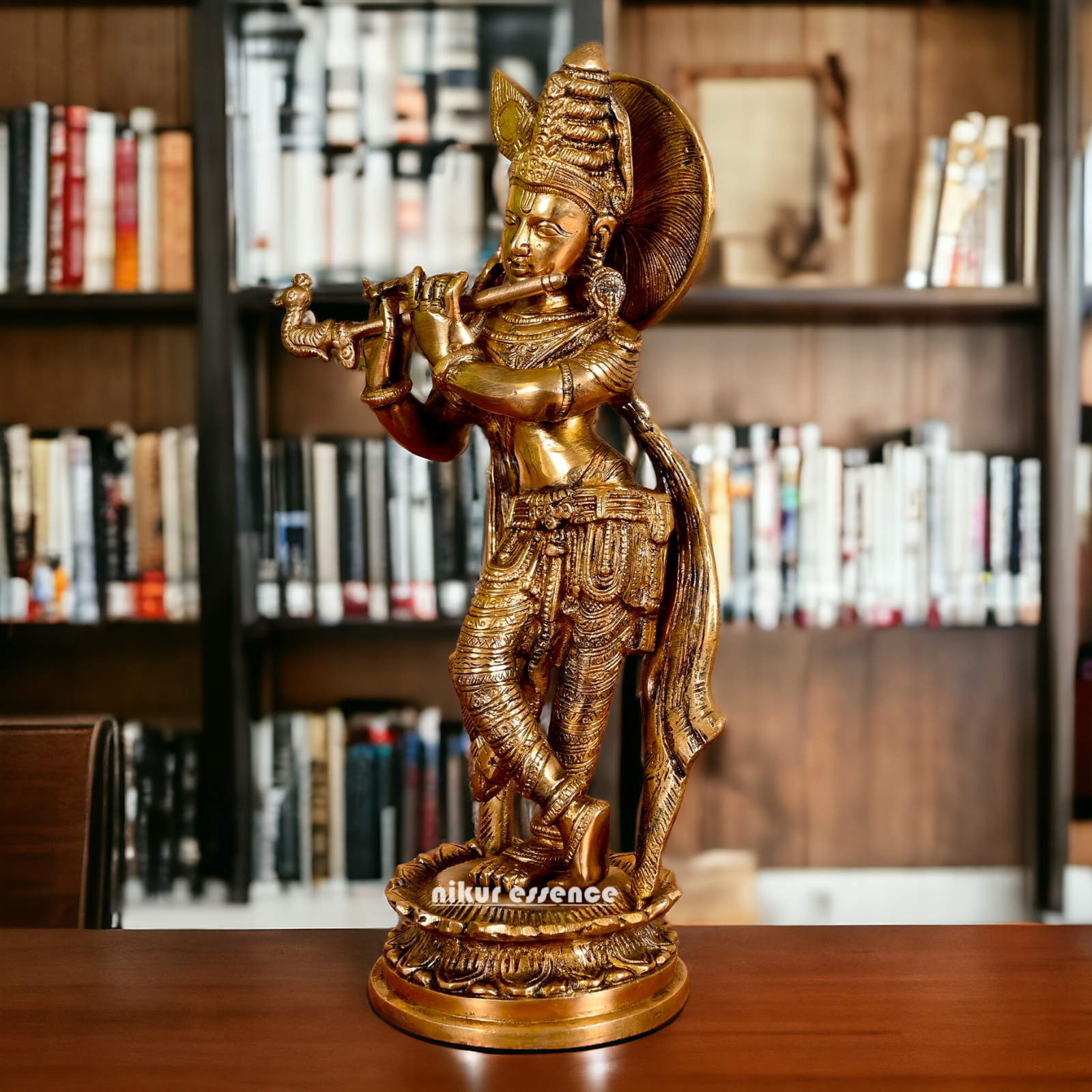 Brass Krishna Standing With Playing Flute idol - 7.5 Inches