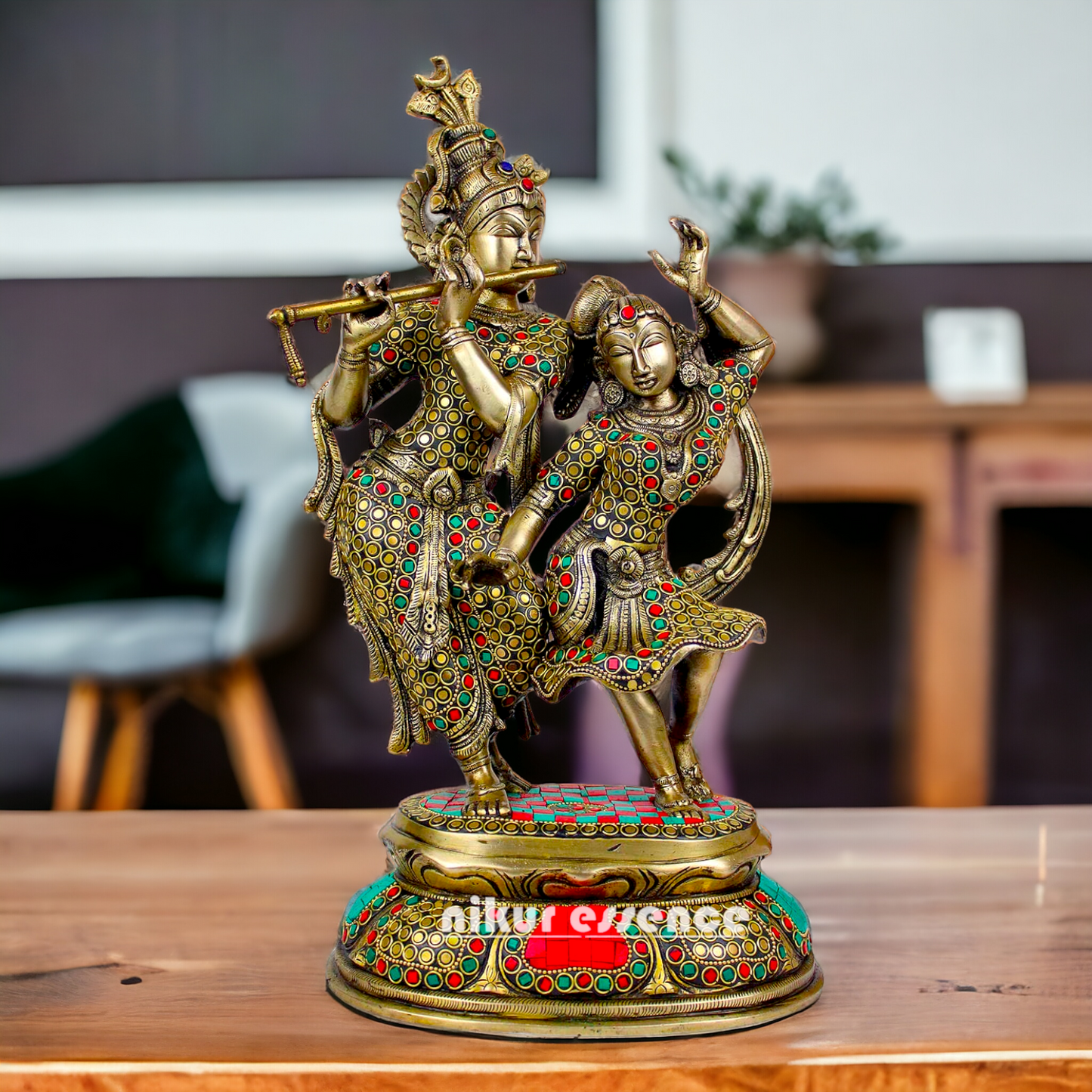 Brass Radha Krishna brass with Stone Work idol - 16 inch