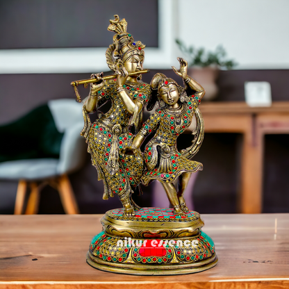 Brass Radha Krishna brass with Stone Work idol - 16 inch