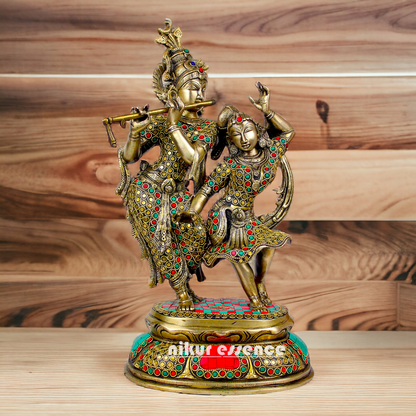 Brass Radha Krishna brass with Stone Work idol - 16 inch