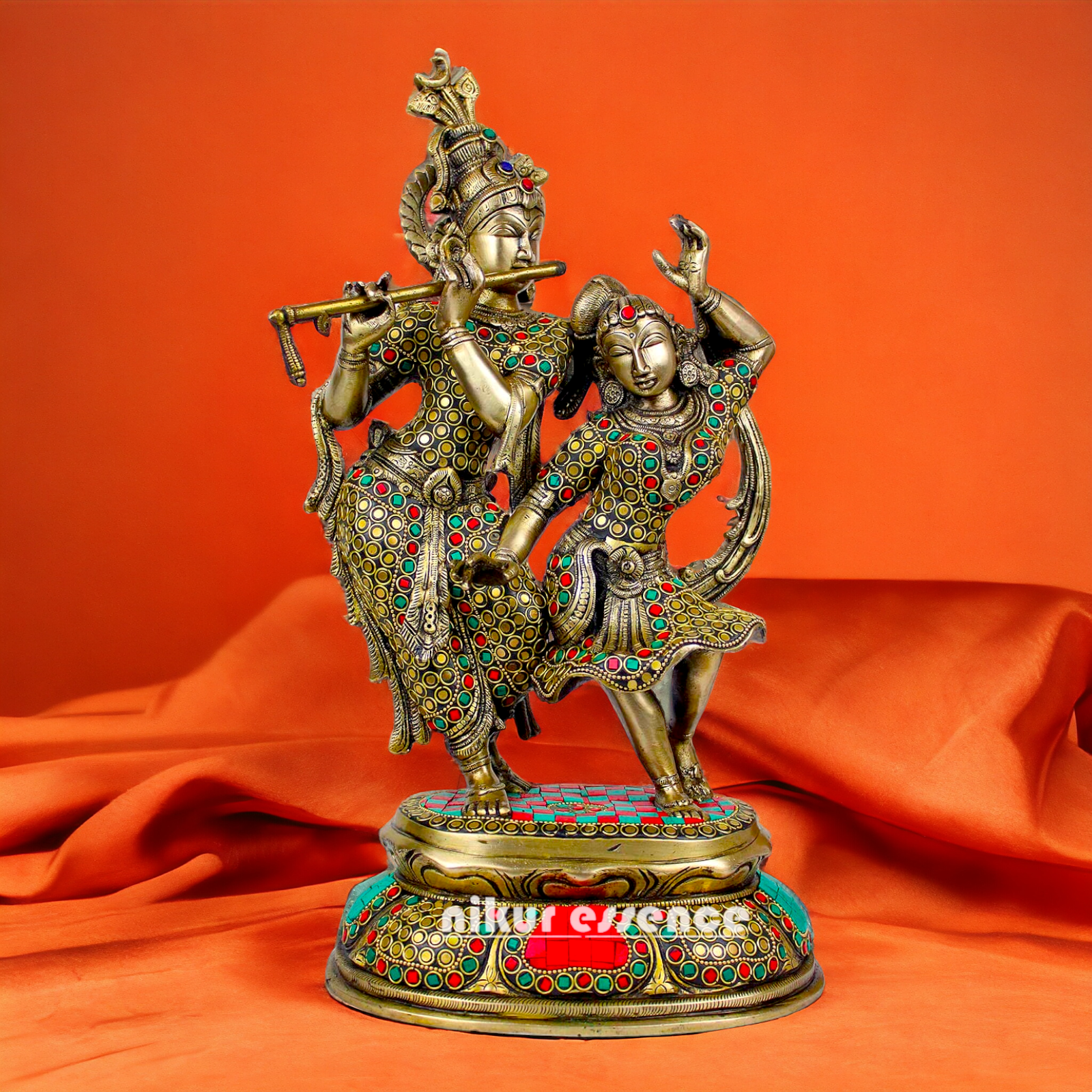 Brass Radha Krishna brass with Stone Work idol - 16 inch