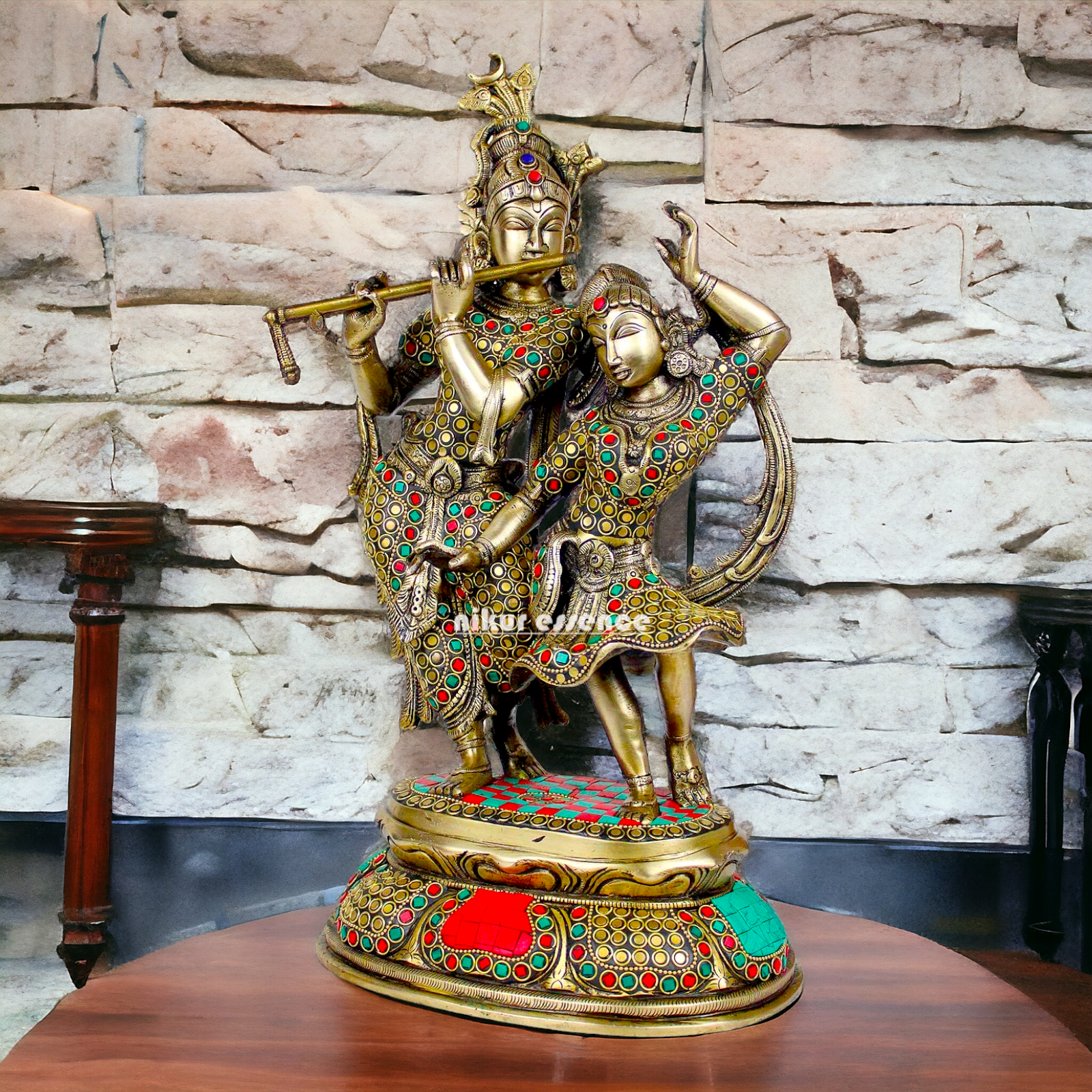 Brass Radha Krishna brass with Stone Work idol - 16 inch