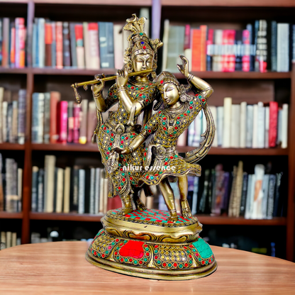 Brass Radha Krishna brass with Stone Work idol - 16 inch