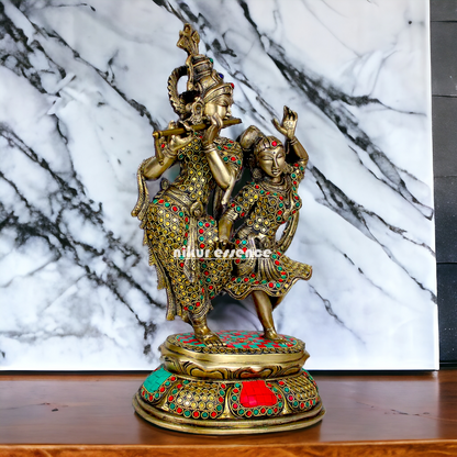 Brass Radha Krishna brass with Stone Work idol - 16 inch