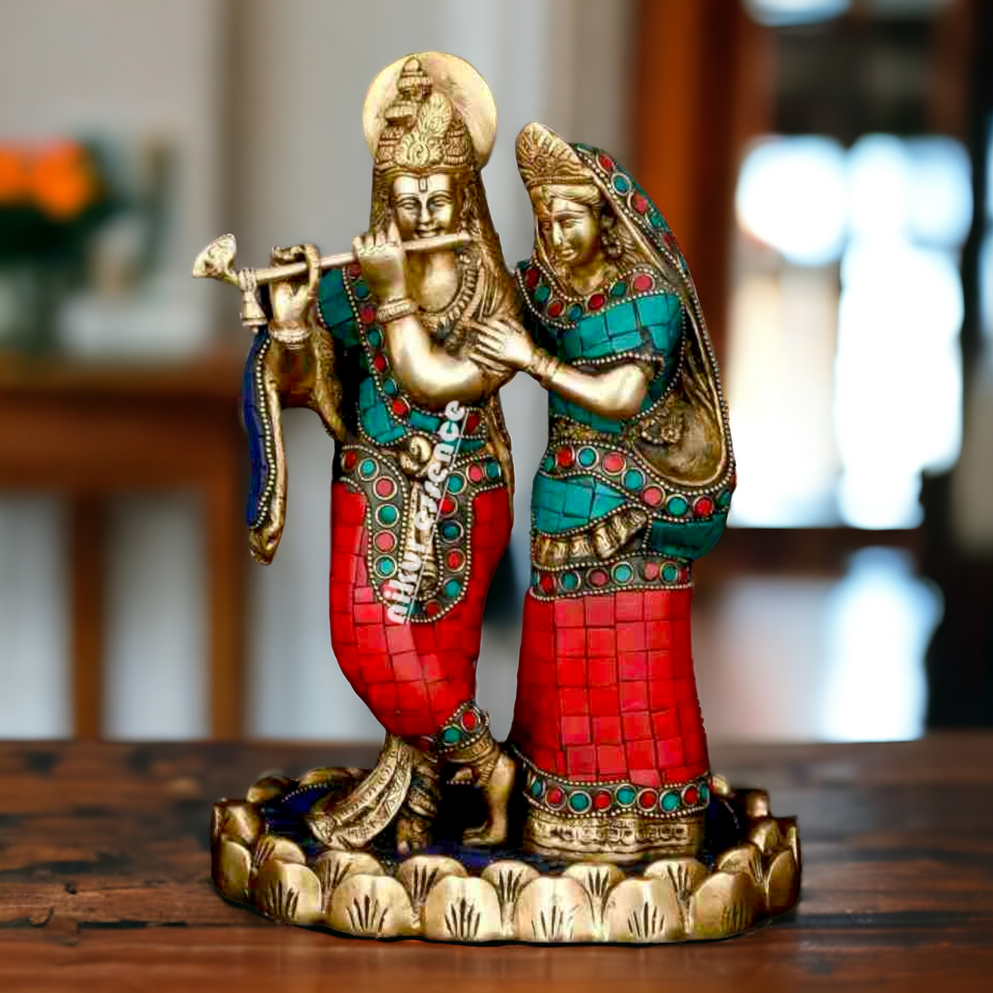 Shop Radha Krishna Standing brass with Stone Work Beauty idol - 11 inches